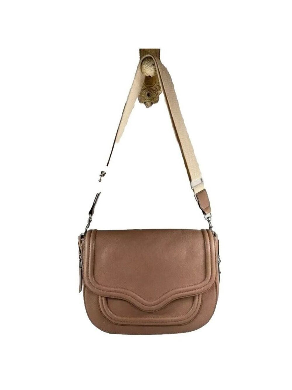 REBECCA MINKOFF Maia Large Leather Saddle Bag Beige